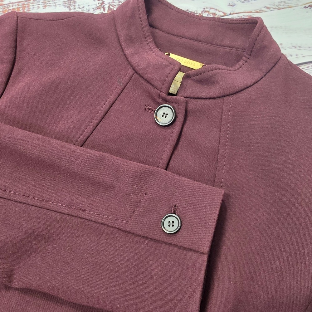 Talbots Blazer Womens Size 8 Burgundy Good Mock Neck Button Front Jacket